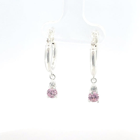 925er Silbercreolen mit rosafarbenem Steinanhänger