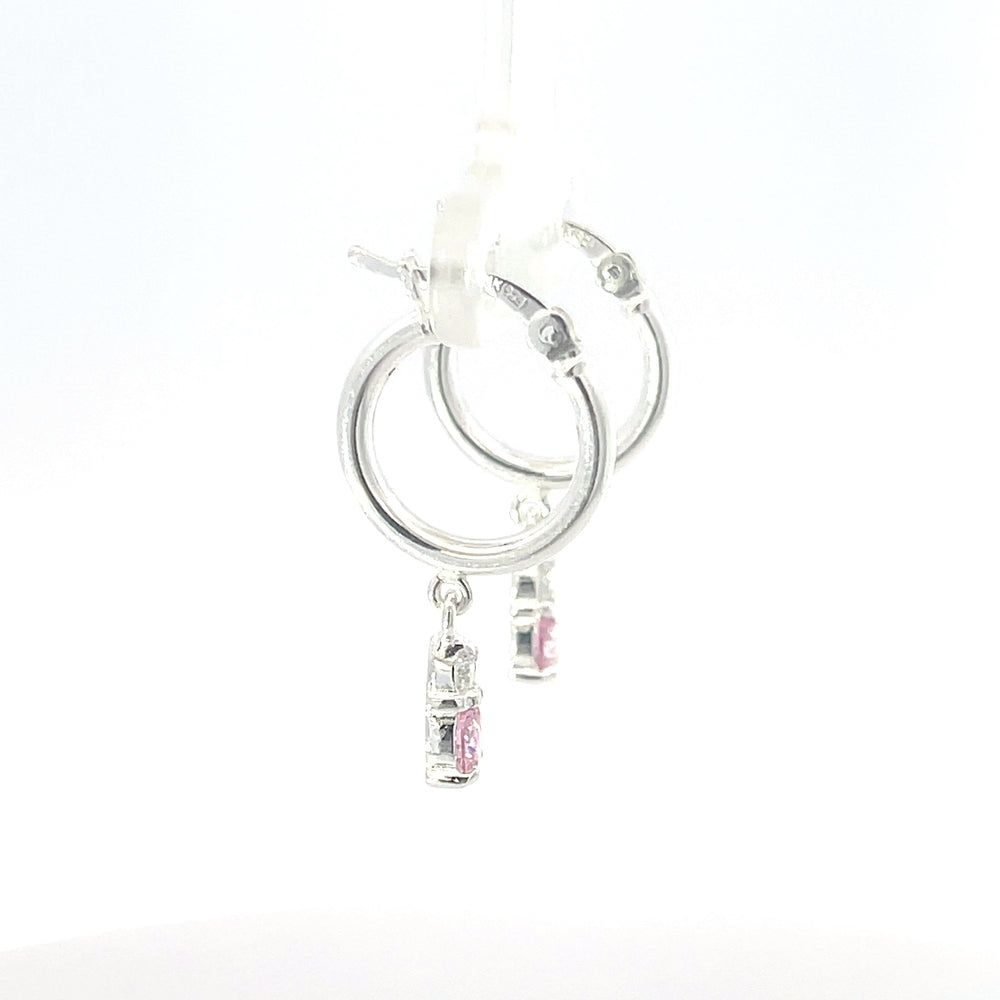 925er Silbercreolen mit rosafarbenem Steinanhänger