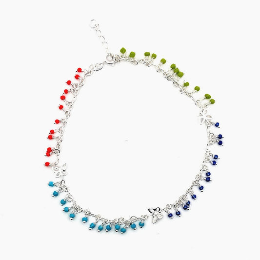 Mehrfarbiges Perlen-Fußkettchen aus 925er Silber – Jugendlicher Charme