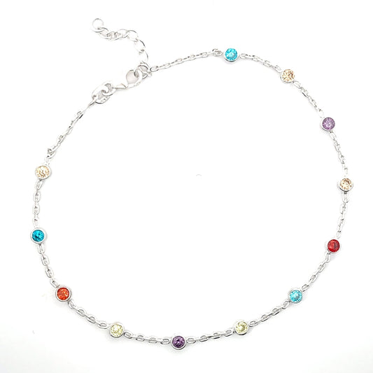 Fußkettchen aus 925er Silber mit bunten Steinen