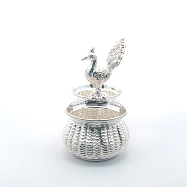 Mittleres Haldi-Kumkum-Set aus 925er Silber mit Pfauendesign