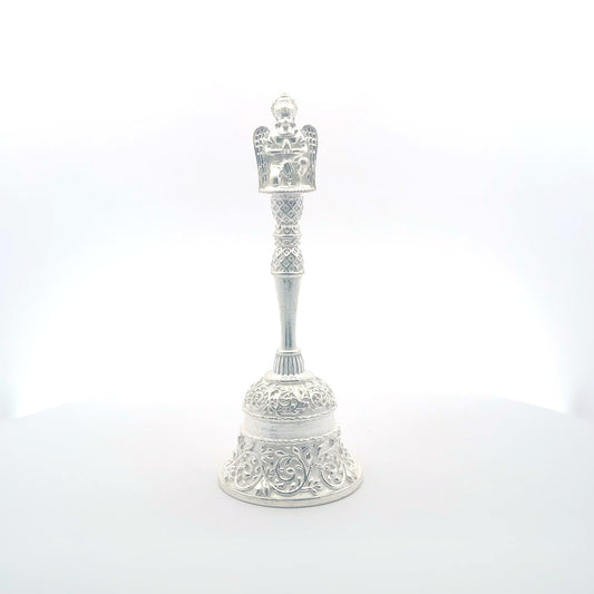 Puja-Glocke aus 925er Silber mit aufwendiger Schnitzerei