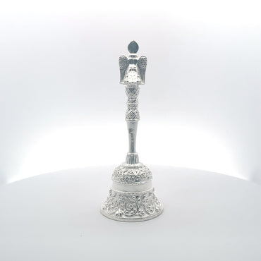 Puja-Glocke aus 925er Silber mit aufwendiger Schnitzerei