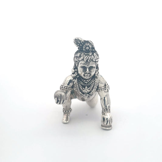 925 Silber Laddoo Gopal Idol – Bal Krishna mit Butter