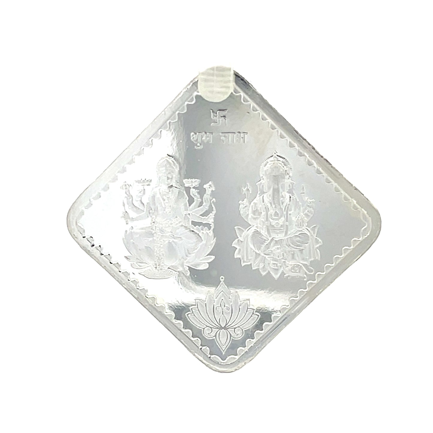999 Silver 10g Square Lakshmi Ganesh Coin with Om Lotus Design