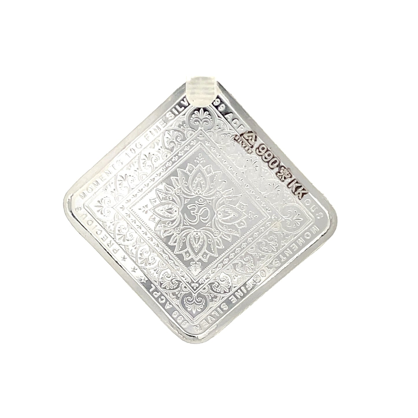 999 Silver 10g Square Lakshmi Ganesh Coin with Om Lotus Design
