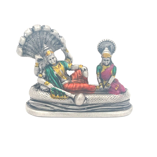 Statuette des Gottes Vishnu und der Göttin Lakshmi aus 925er Silber – farbig