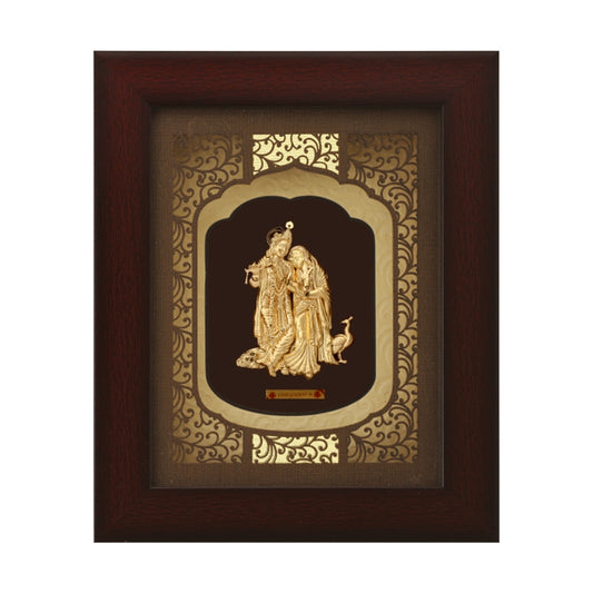 24KT Gold Foil Radha Krishna with Peacock Frame