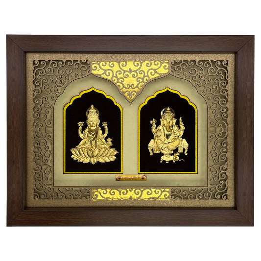 24-karätige Goldfolie Großer Lakshmi- & Ganesha-Rahmen