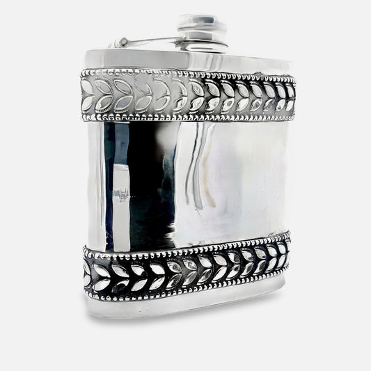 925 Silver Antique Oxidized Whiskey Flask