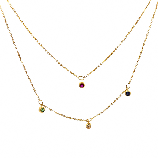 925 Silver Gold-Plated Layered Necklace with Colorful Stones for Women and Teens