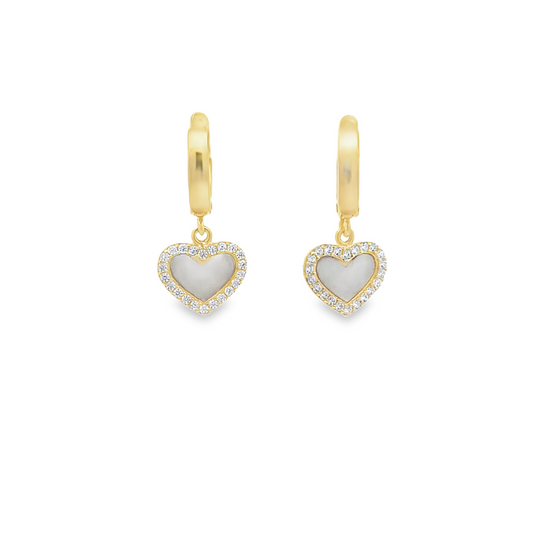 Huggie drop heart mother of pearl earring
