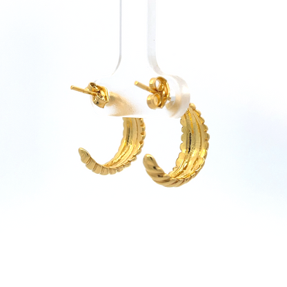 925 Silver Textured Hoop Earrings with Gold Plating