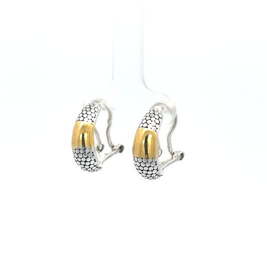 925 Silver Hoop Earrings with Yellow Gold Plating and Textured Design