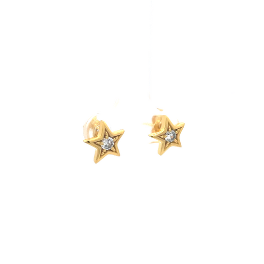 Gold-Plated Star Stud Earrings with Crystal Accent