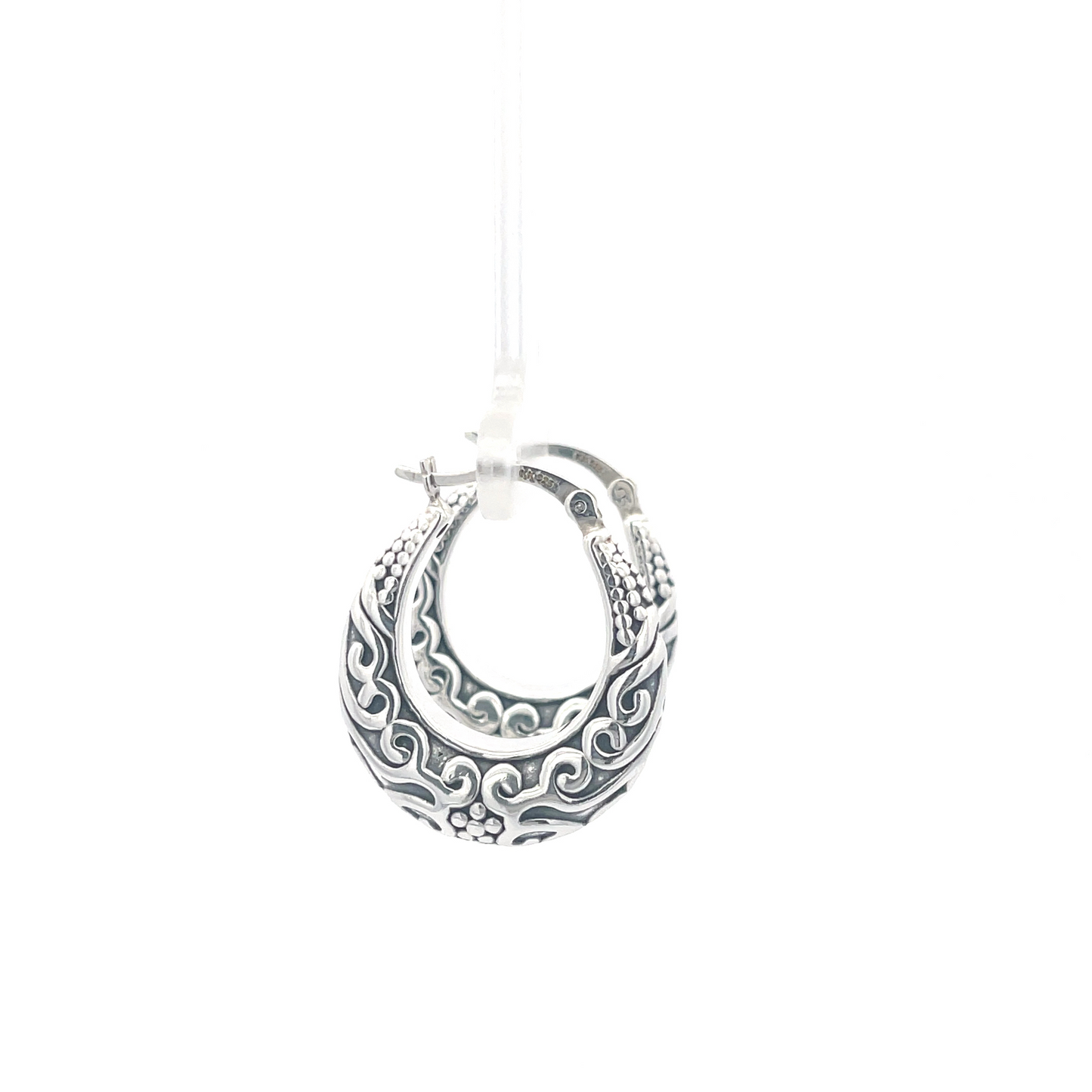 925 Silver Engraved Hoop Earrings with Intricate Design