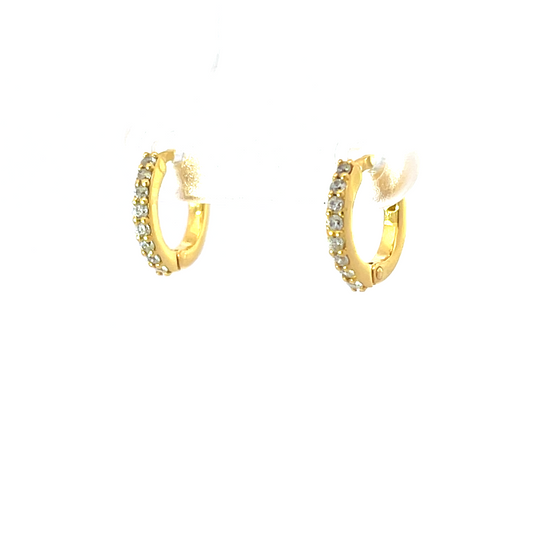 925 Silver Huggie Hoop Earrings with Gold Plating and Crystal Accents