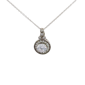 Chain with round zircon pendant with oxidised finish