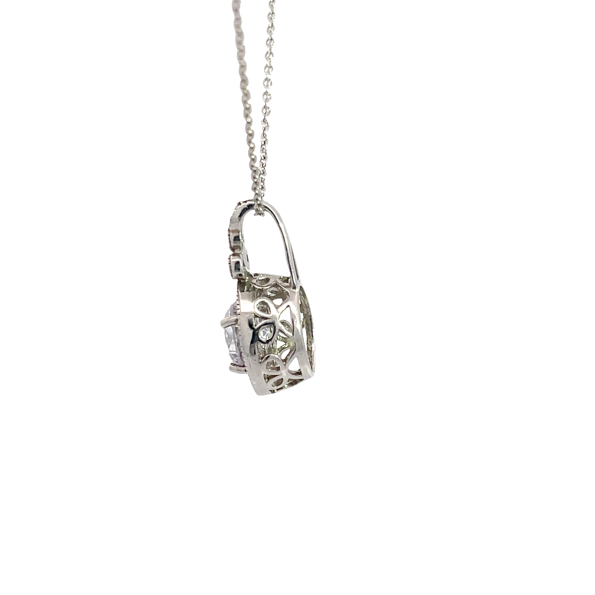 Chain with round zircon pendant with oxidised finish