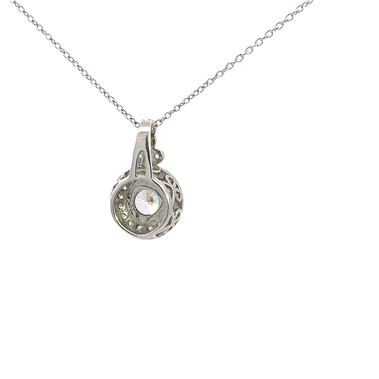 Chain with round zircon pendant with oxidised finish