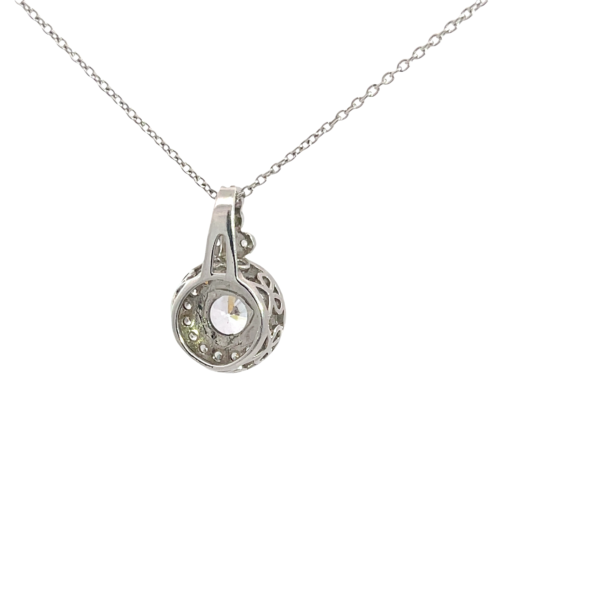 Chain with round zircon pendant with oxidised finish