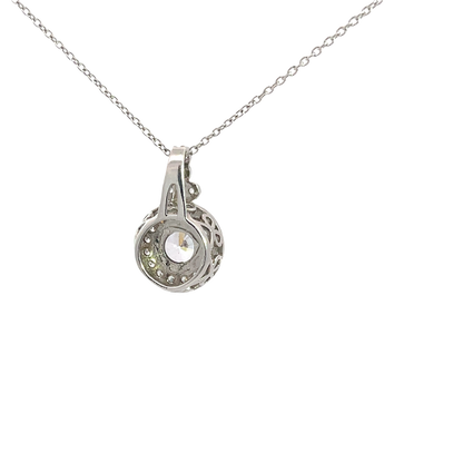 Chain with round zircon pendant with oxidised finish