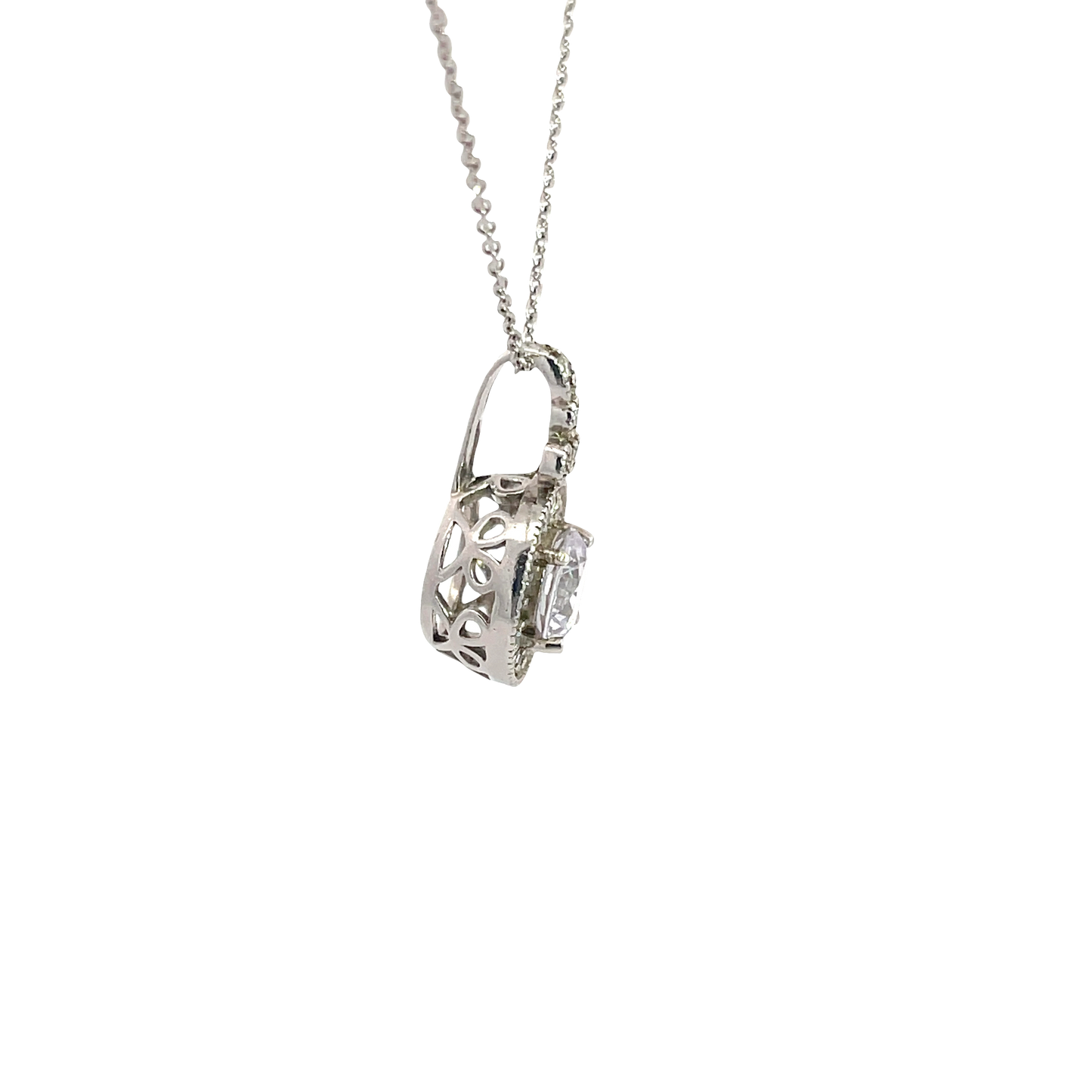 Chain with round zircon pendant with oxidised finish