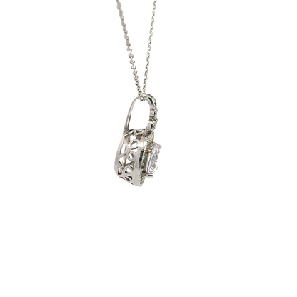Chain with round zircon pendant with oxidised finish