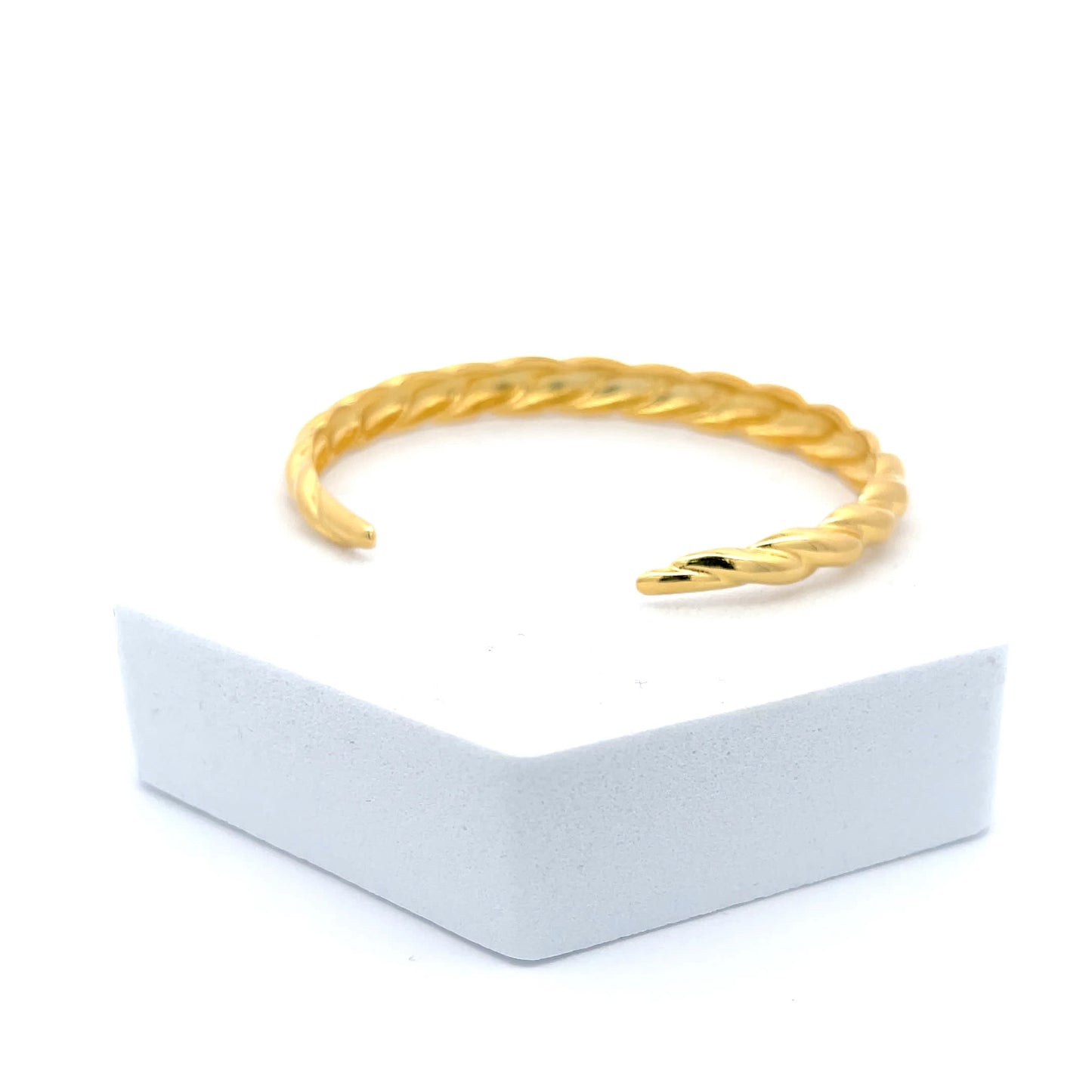 925 Sterling Silver Yellow Gold-Plated Twisted Bangle Bracelet for Women