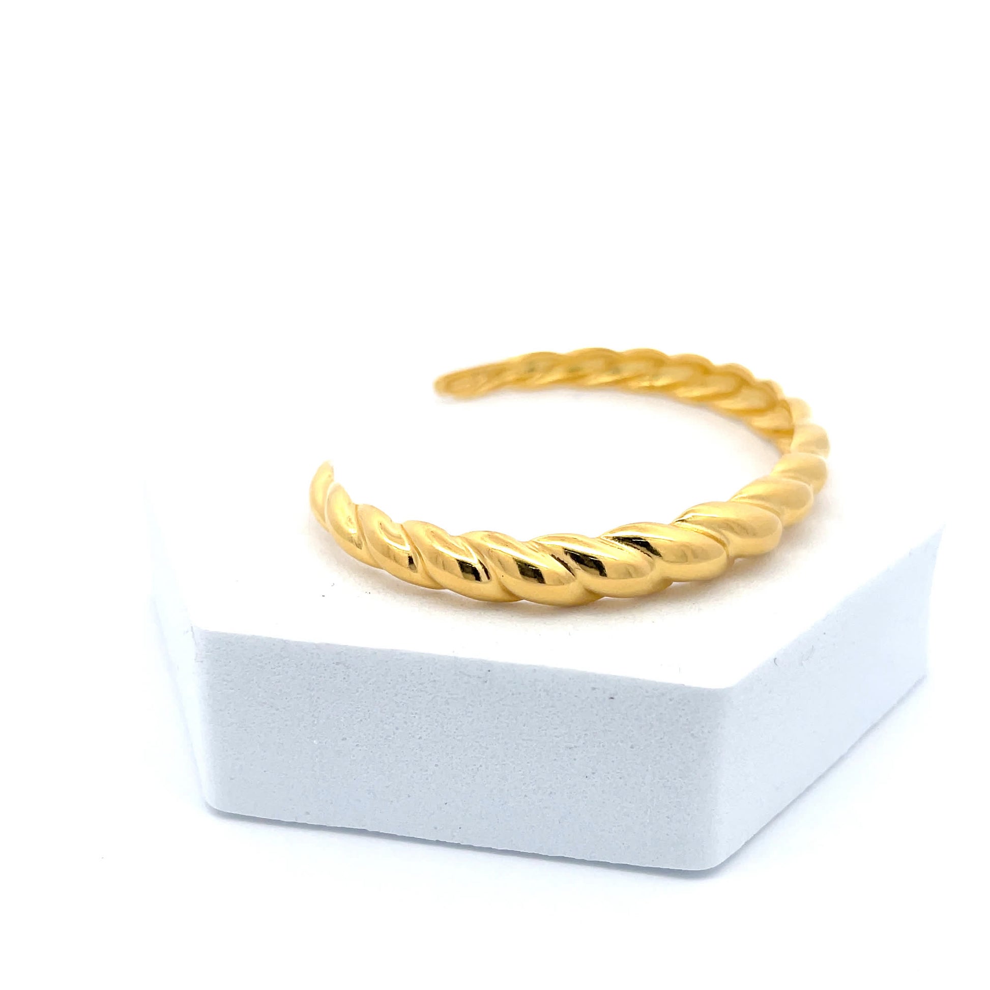 925 Sterling Silver Yellow Gold-Plated Twisted Bangle Bracelet for Women