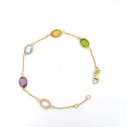 Multicolor Gemstone Bracelet in Gold Polish on Silver Elegant & Vibrant
