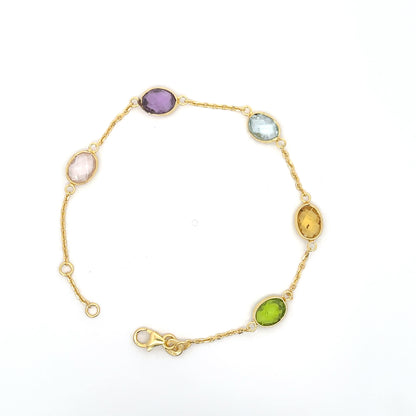 Multicolor Gemstone Bracelet in Gold Polish on Silver Elegant & Vibrant