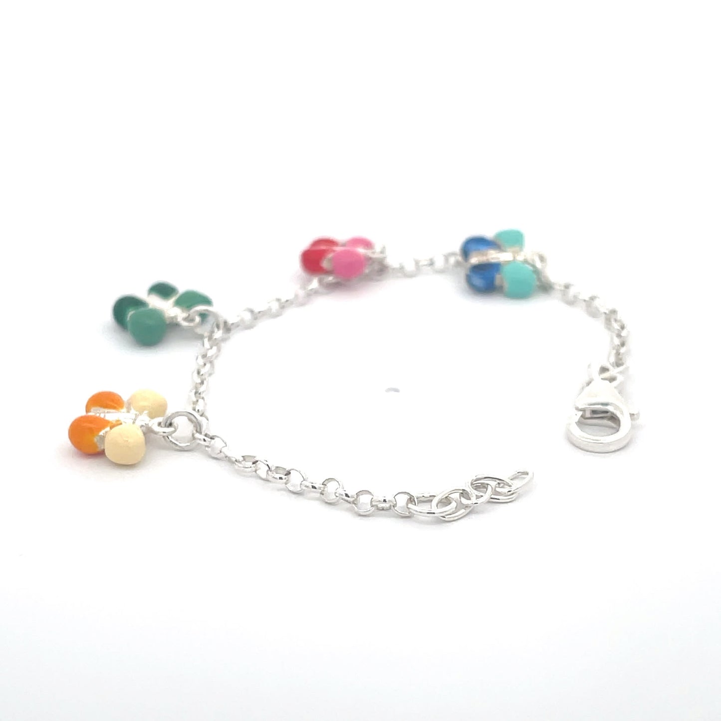 925 Sterling Silver Kids Bracelet with Colorful Butterfly Charms