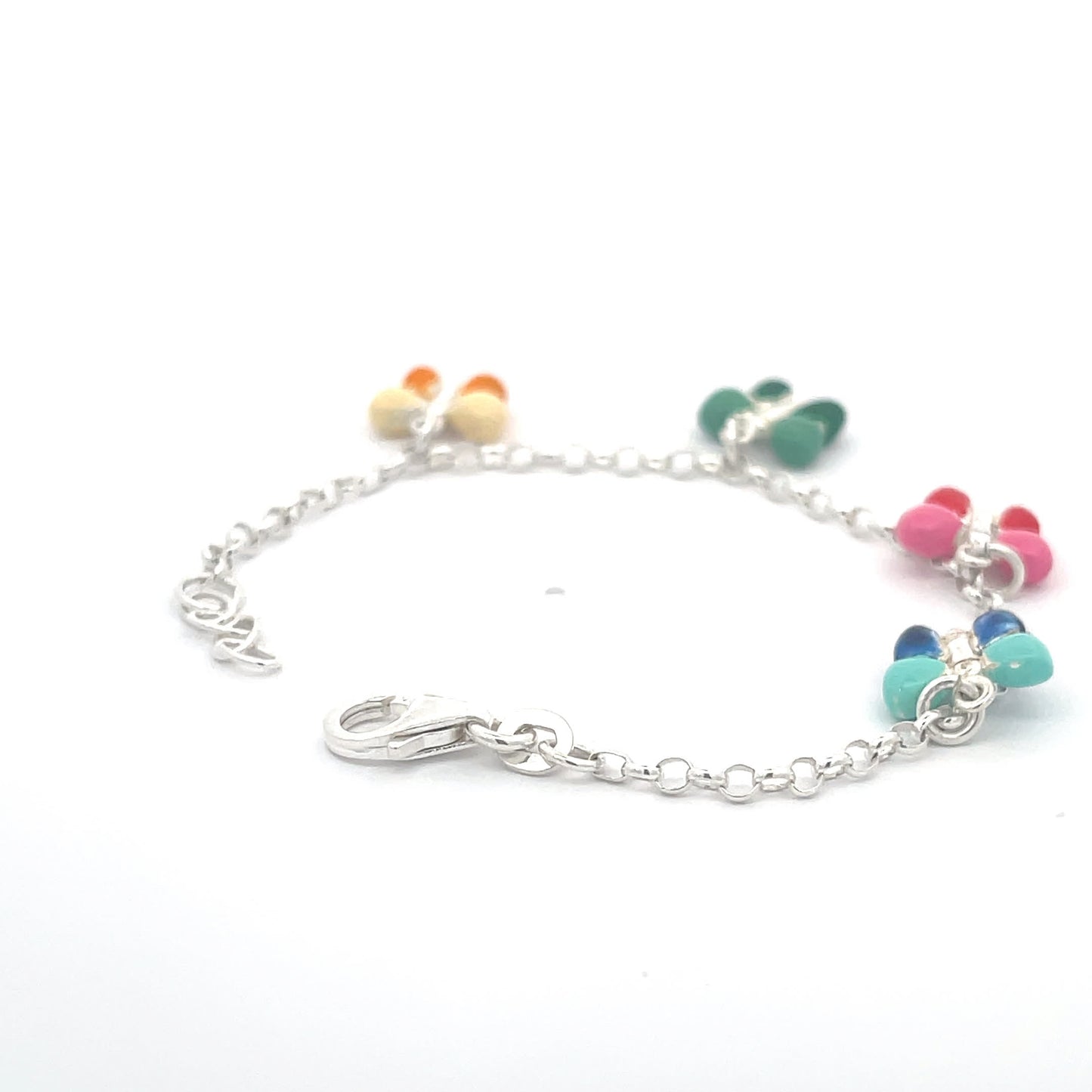 925 Sterling Silver Kids Bracelet with Colorful Butterfly Charms