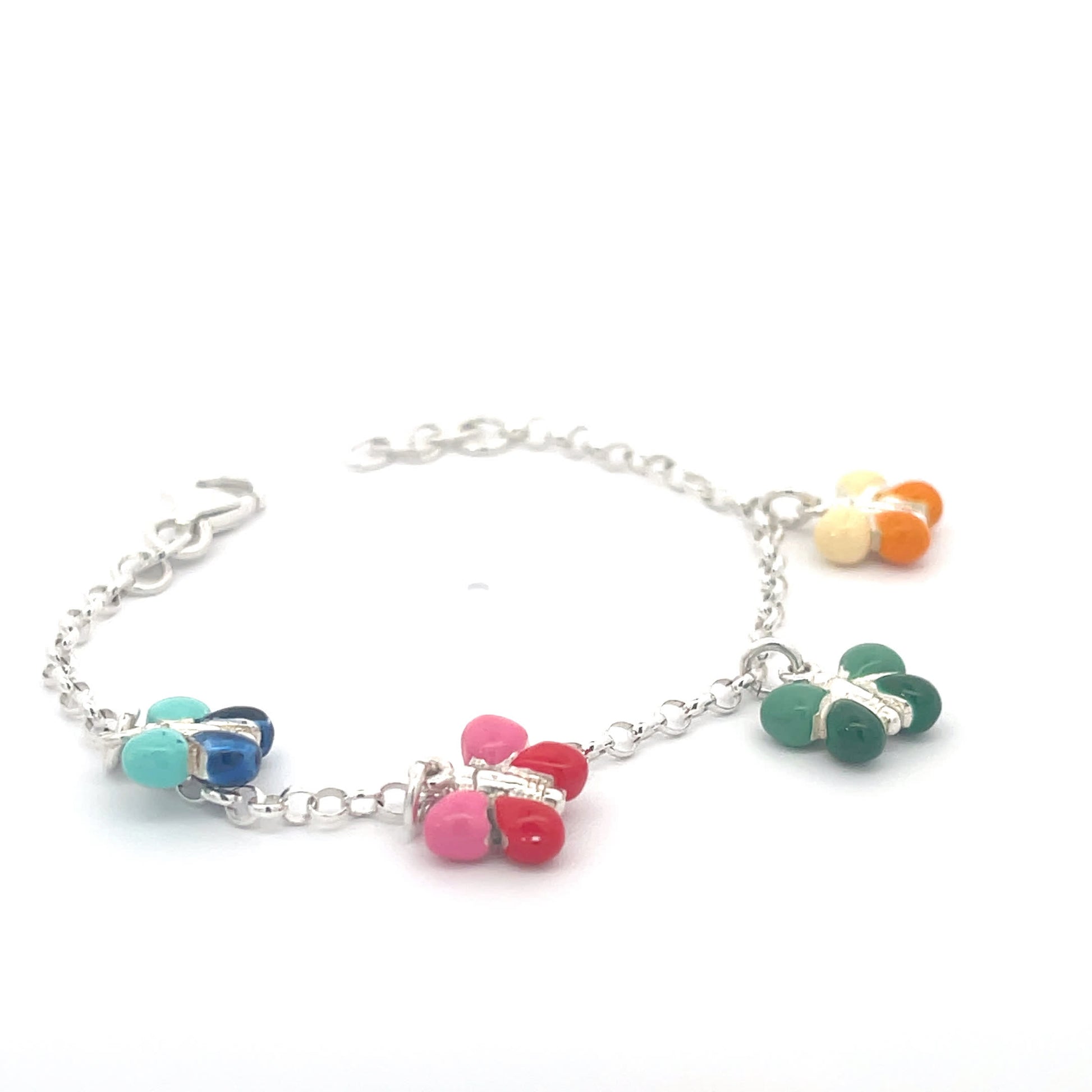 925 Sterling Silver Kids Bracelet with Colorful Butterfly Charms