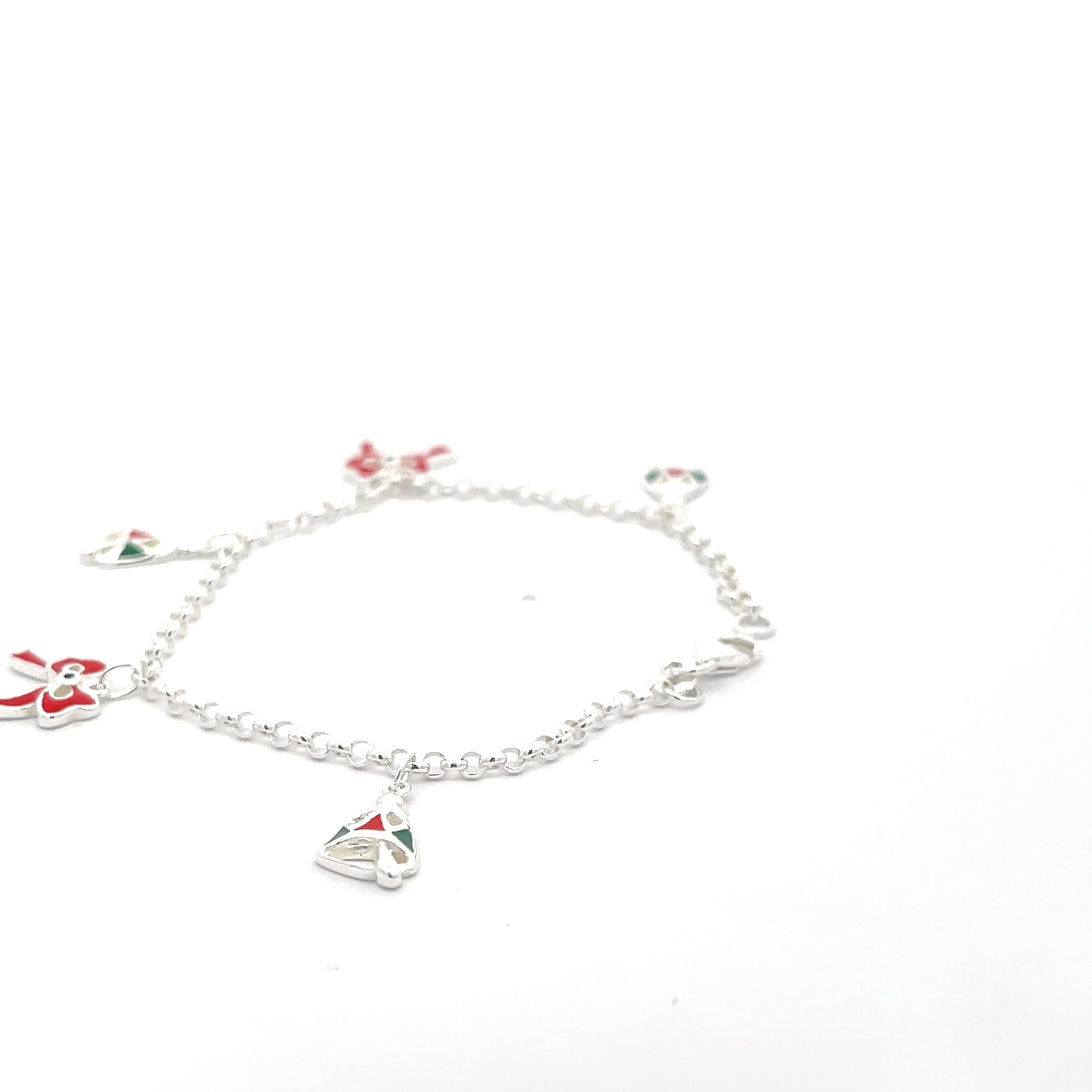 925 Sterling Silver Christmas Ribbon Charm Bracelet