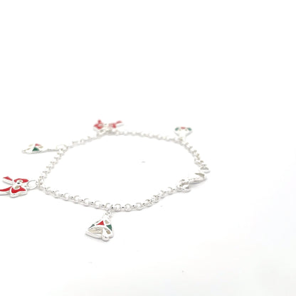 925 Sterling Silver Christmas Ribbon Charm Bracelet