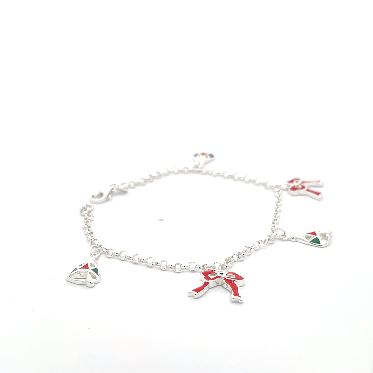 925 Sterling Silver Christmas Ribbon Charm Bracelet
