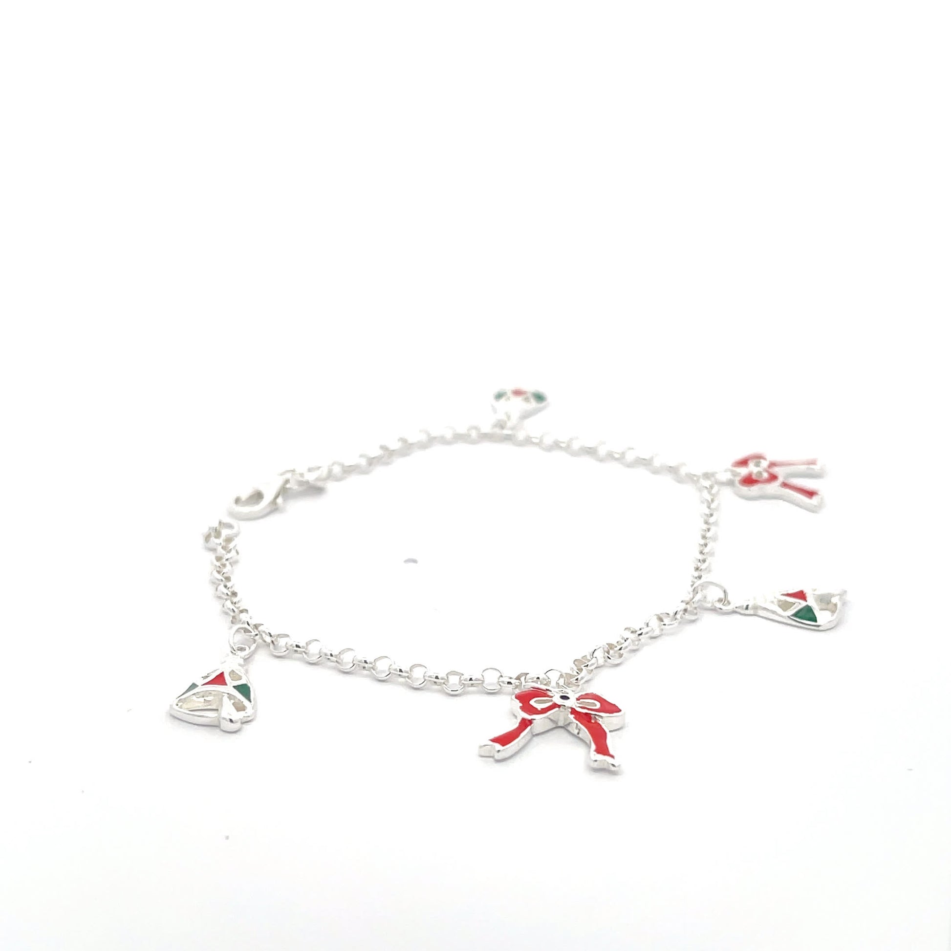 925 Sterling Silver Christmas Ribbon Charm Bracelet