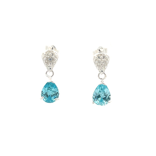 925 Silver Blue Crystal Dangle Earrings