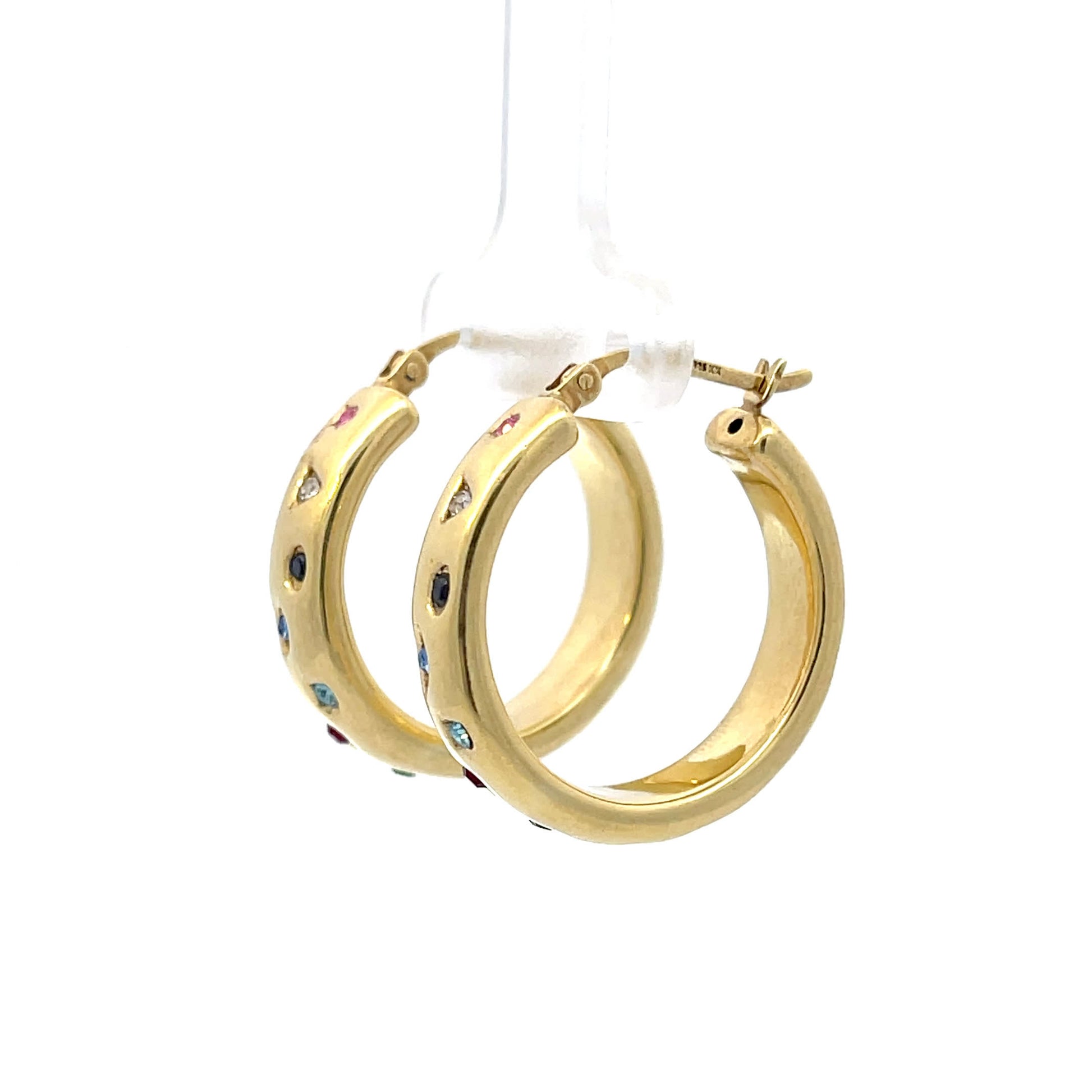925 Silver Gold-Plated Hoop Earrings with Multicolored Stones