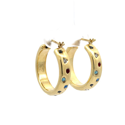 925 Silver Gold-Plated Hoop Earrings with Multicolored Stones