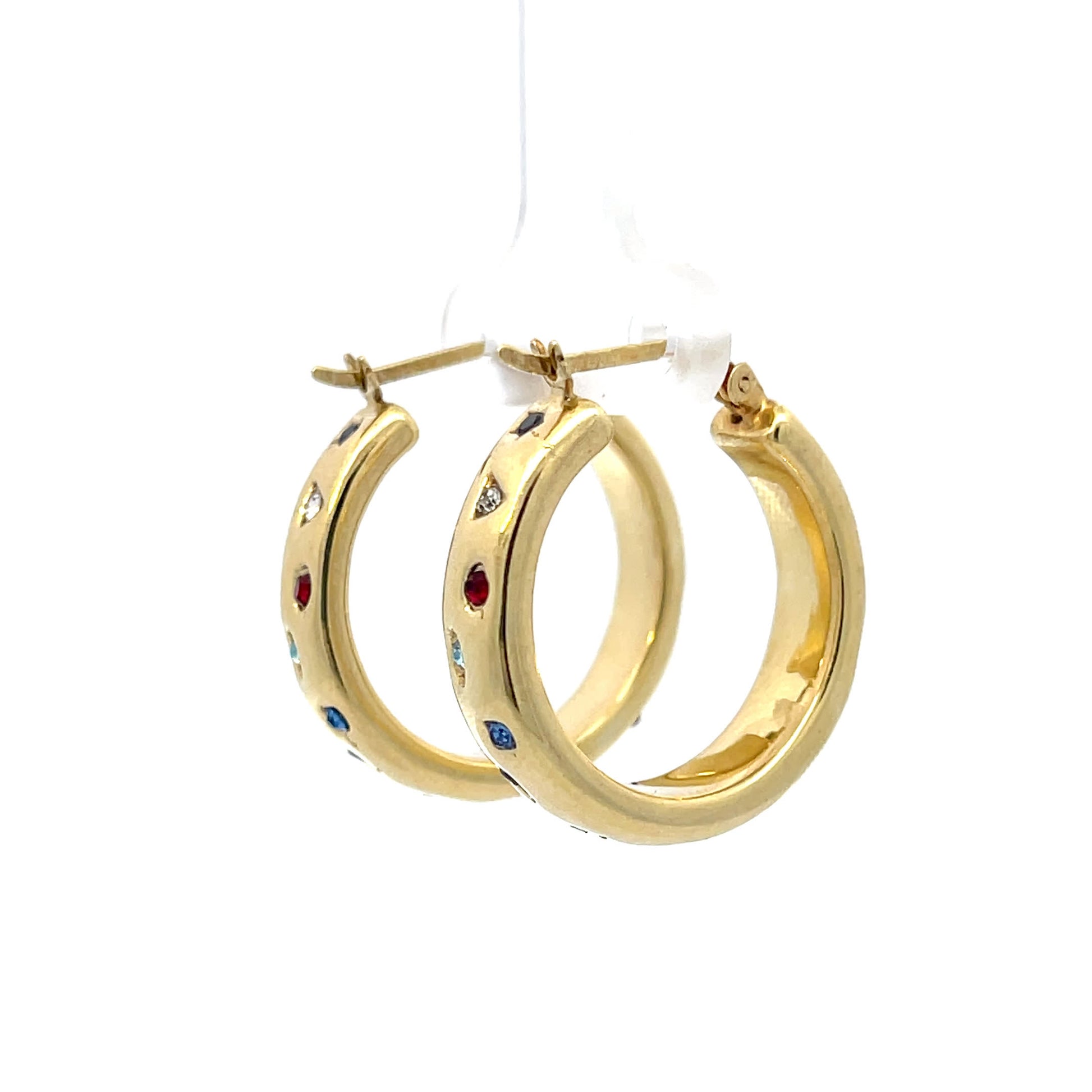 925 Silver Gold-Plated Hoop Earrings with Multicolored Stones