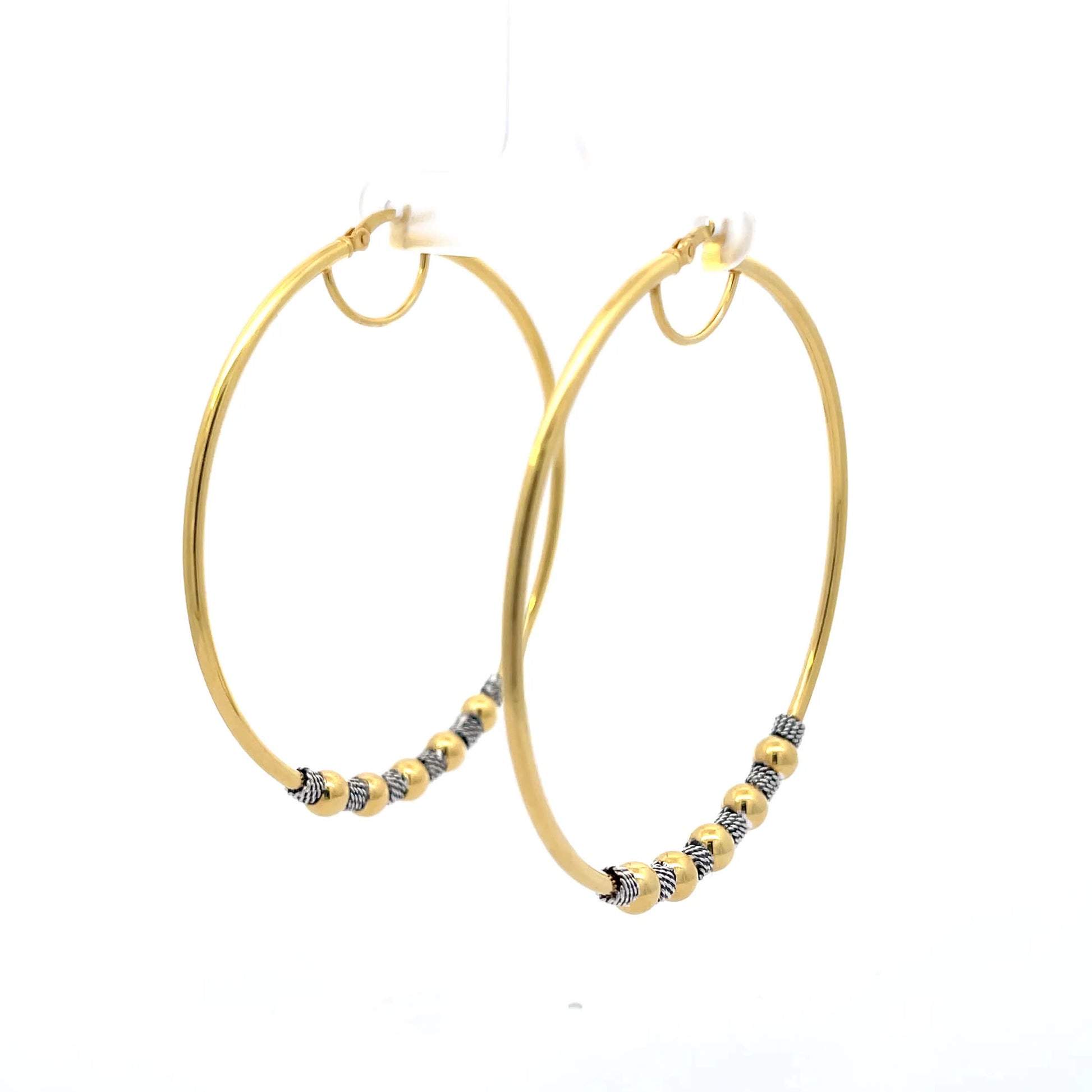 925 Silver Gold-Plated Hoop Earrings with Silver and Black Accents