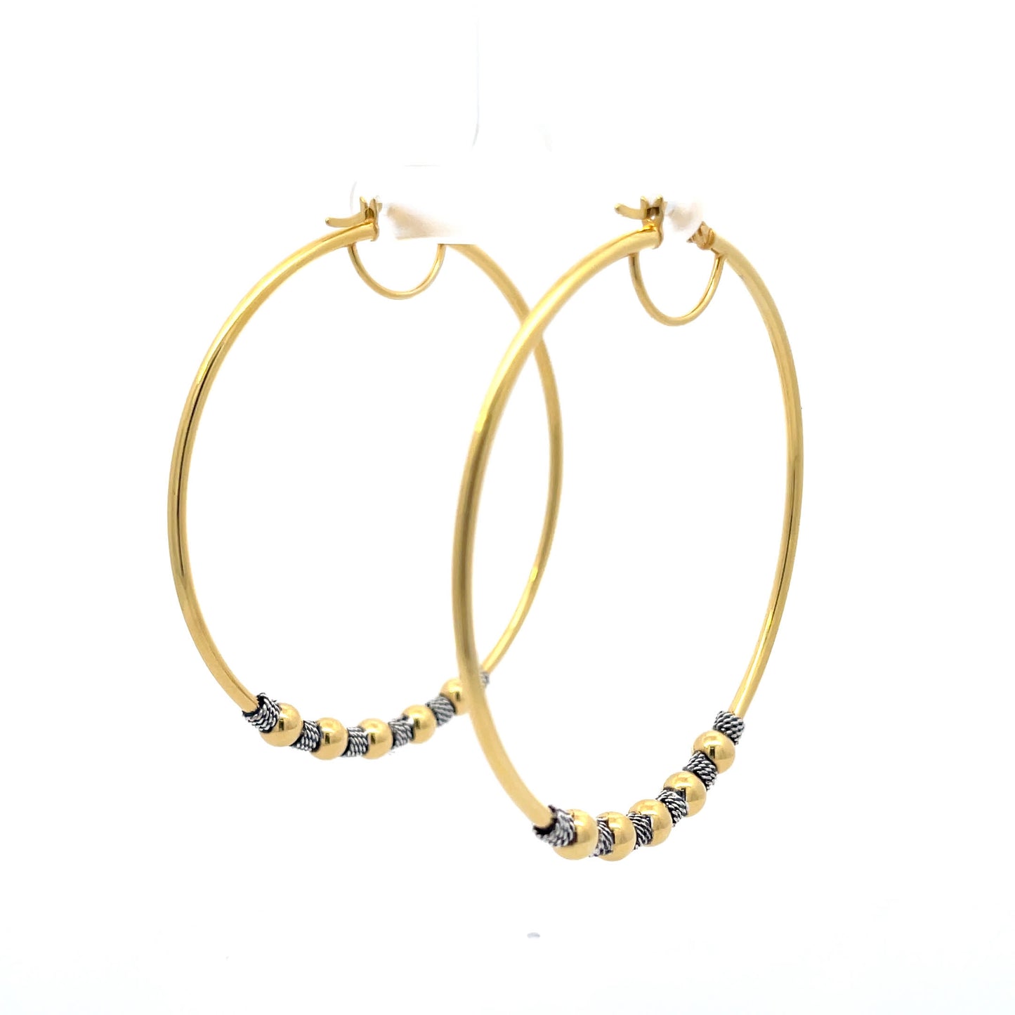 925 Silver Gold-Plated Hoop Earrings with Silver and Black Accents