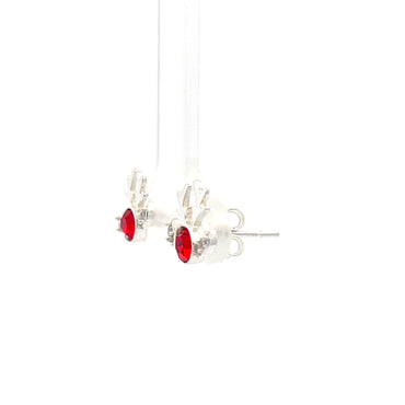 925 Silver Christmas Reindeer Stud Earrings with Red Crystal