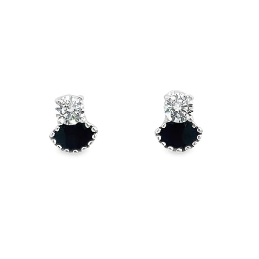 925 Silver Flower Stud Earrings with Black Enamel