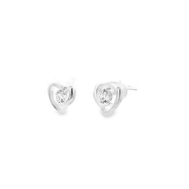 925 Silver Heart-Shaped Crystal Stud Earrings