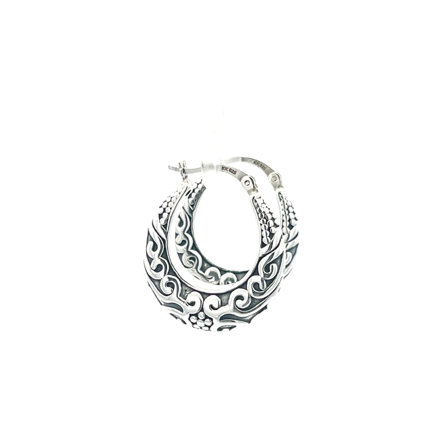 925 Silver Engraved Hoop Earrings with Intricate Design