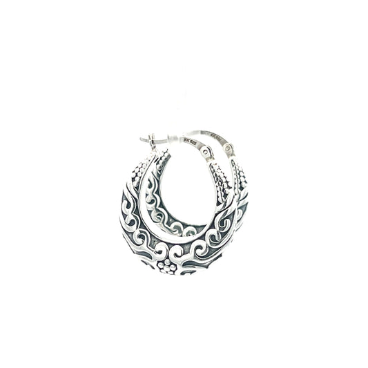 925 Silver Engraved Hoop Earrings with Intricate Design